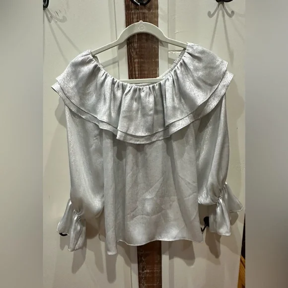 Joy Joy Metallic Silver Ruffle Blouse - Picture 2 of 3